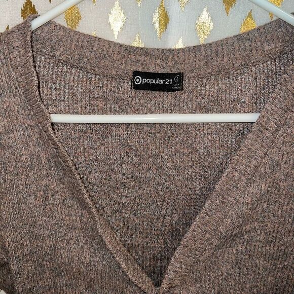 Popular 21 Lace up corset sweater brown fall colors crop top size L - Picture 4 of 4